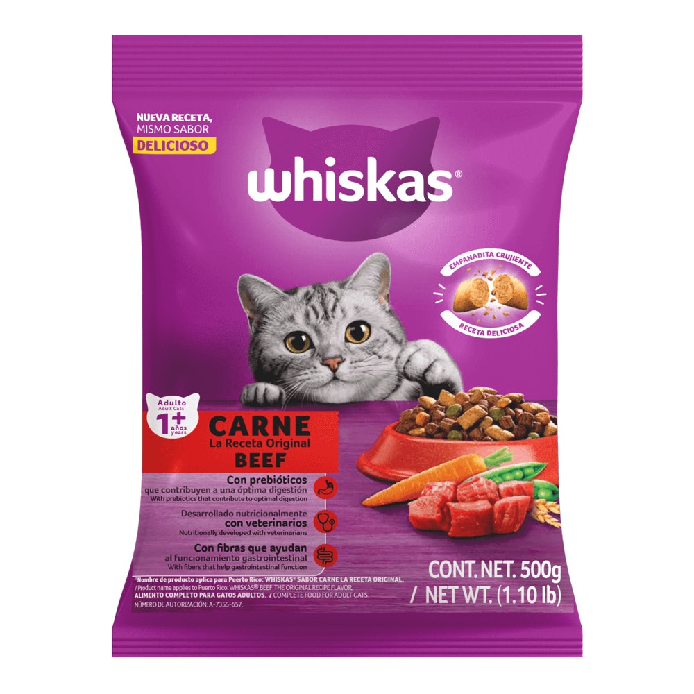 Whiskas® Alimento Seco para Gatos Carne La Receta Original - 1