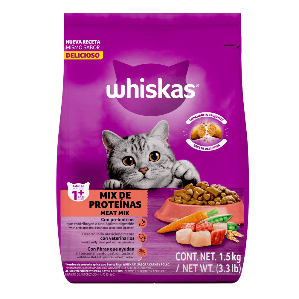 Whiskas® Alimento Seco para Gatos Mix de proteínas - 1