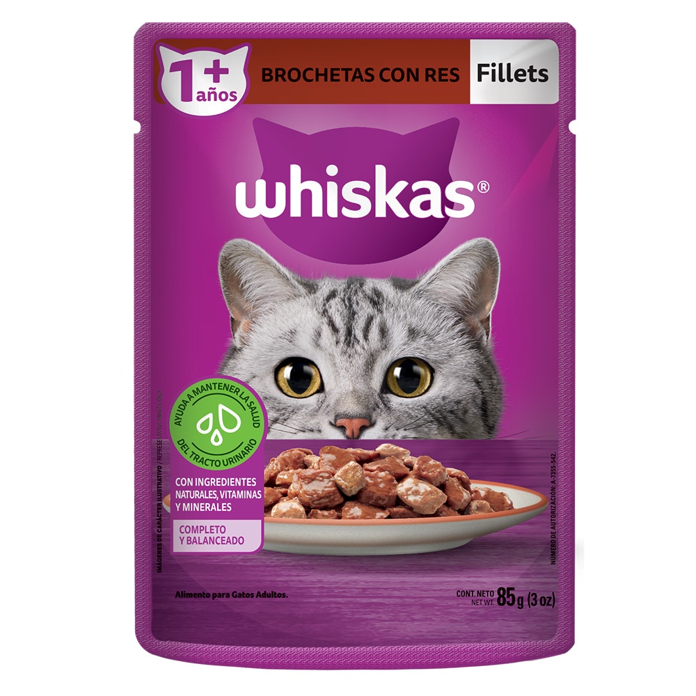 Whiskas® Alimento Húmedo para Gatos Brocheta de Res - 1