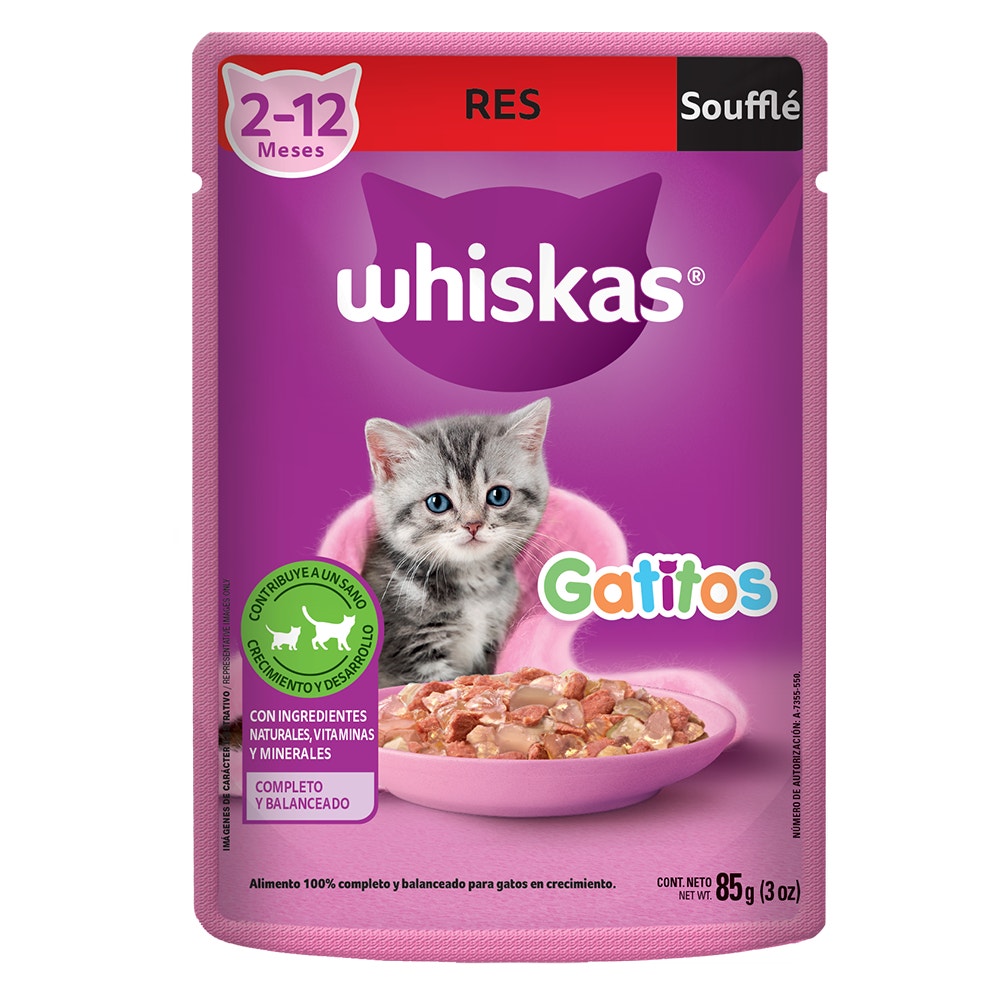 Whiskas® Alimento Húmedo para Gatitos Res en Soufflé - 1