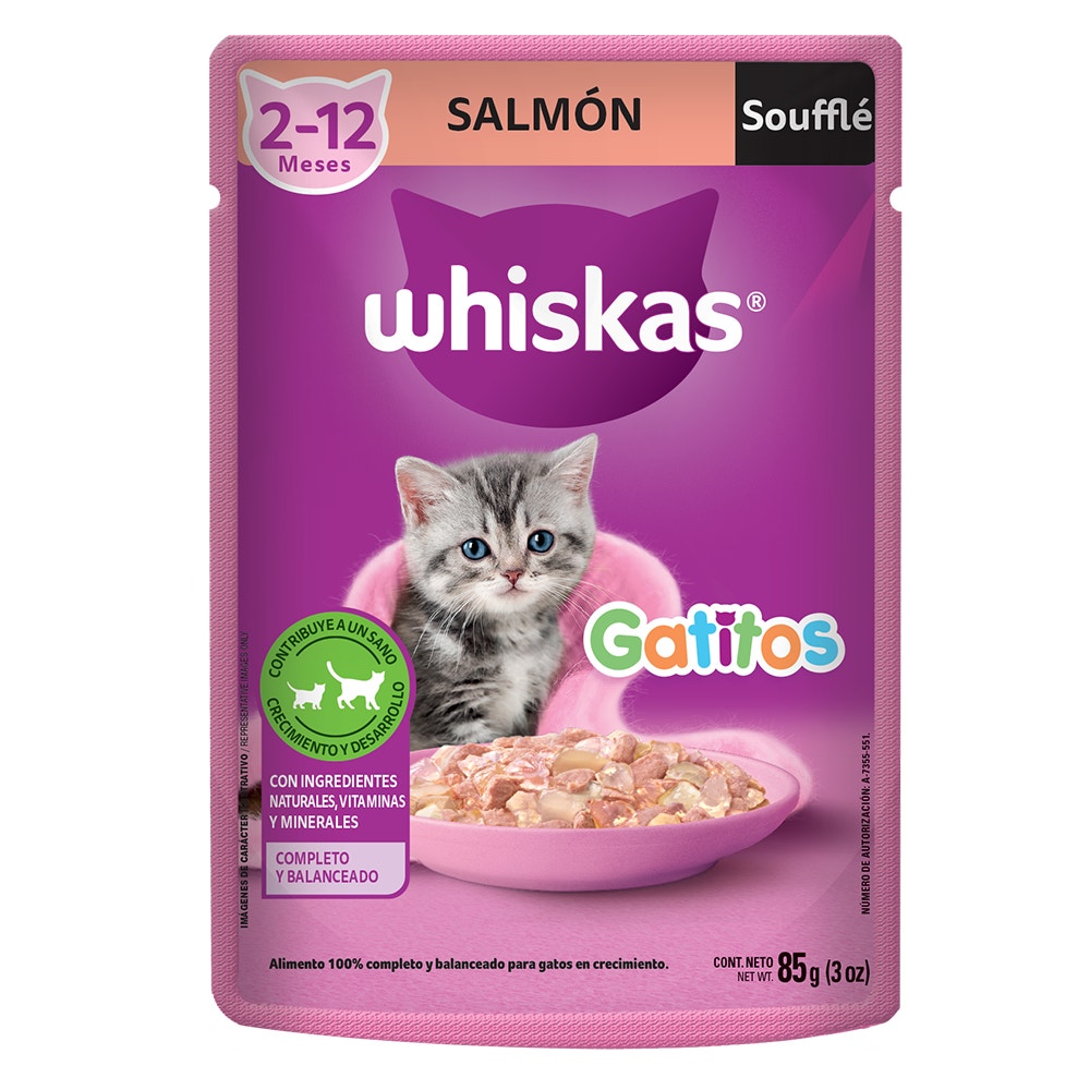 Whiskas® Alimento Húmedo para Gatitos Salmón en Soufflé - 1