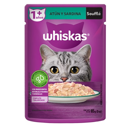 Whiskas® Alimento Húmedo para Gatos Atún y Sardina en Soufflé