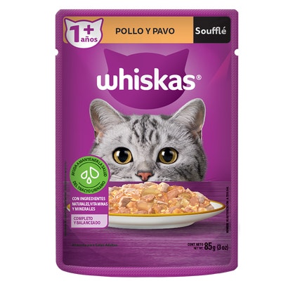 Whiskas® Alimento Húmedo para Gatos Pavo y Pollo en Soufflé